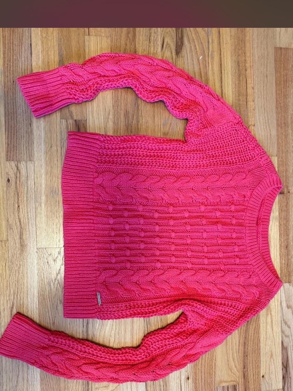 Abercrombie & Fitch Cable Knit Crewneck Sweater in Hot Pink